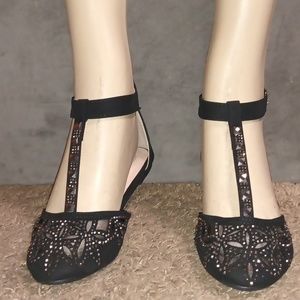 New Women's Black Rhinestone Flat Shoes